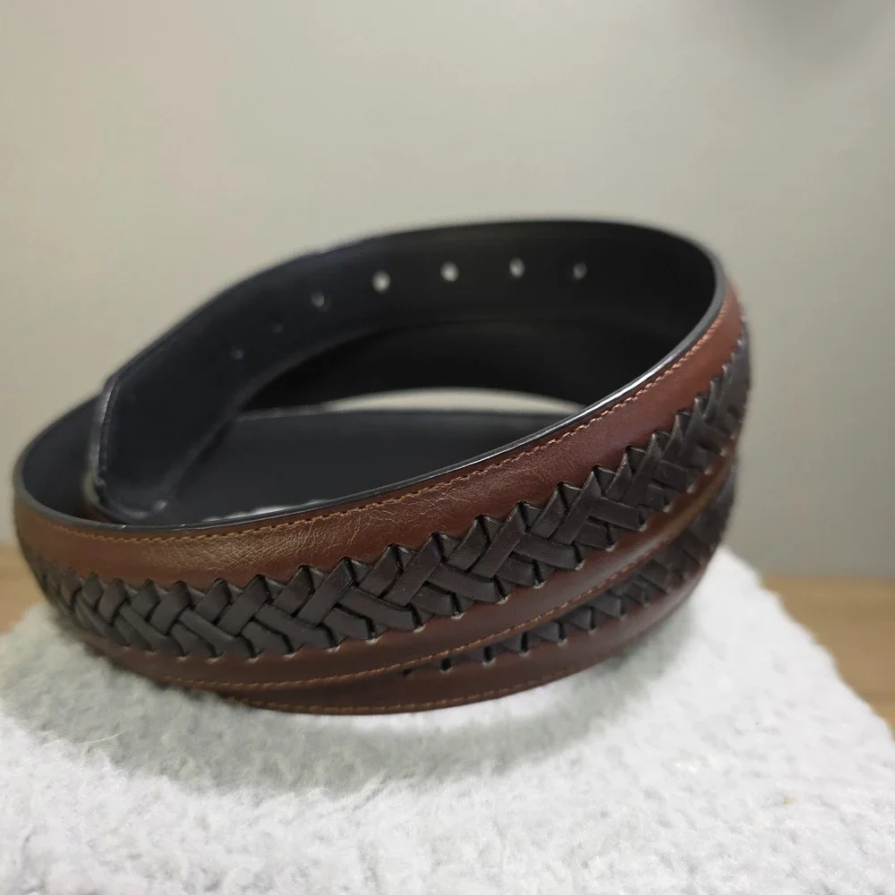 Columbia‎ Men's Size 46 Brown Braided Reversible Leather Belt Black On Reverse